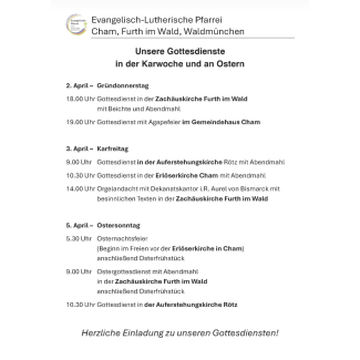 Terminübersicht Karwoche und Ostern